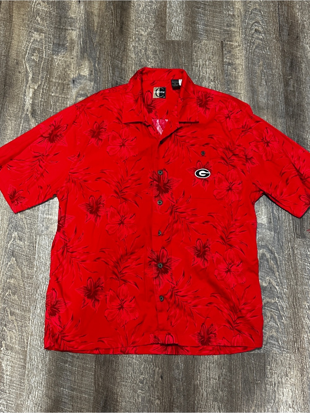 Chiliwear Men’s NCAA UGA Georgia Bulldogs Red Floral Cotton Hawaiian Shirt XL
